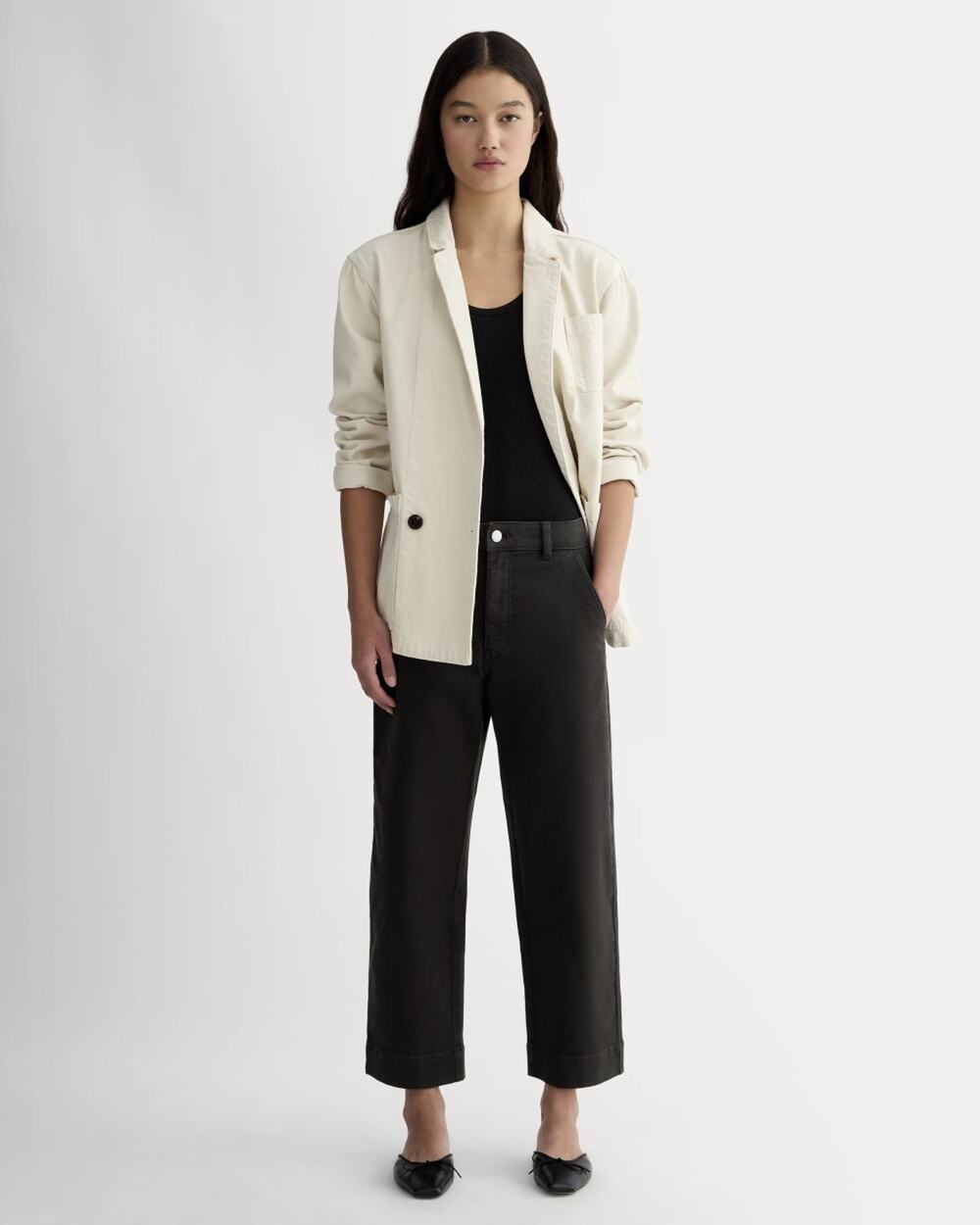 Everlane Pants Womens 4 Black Wide Leg Utility Stretch High Rise Casual Cotton